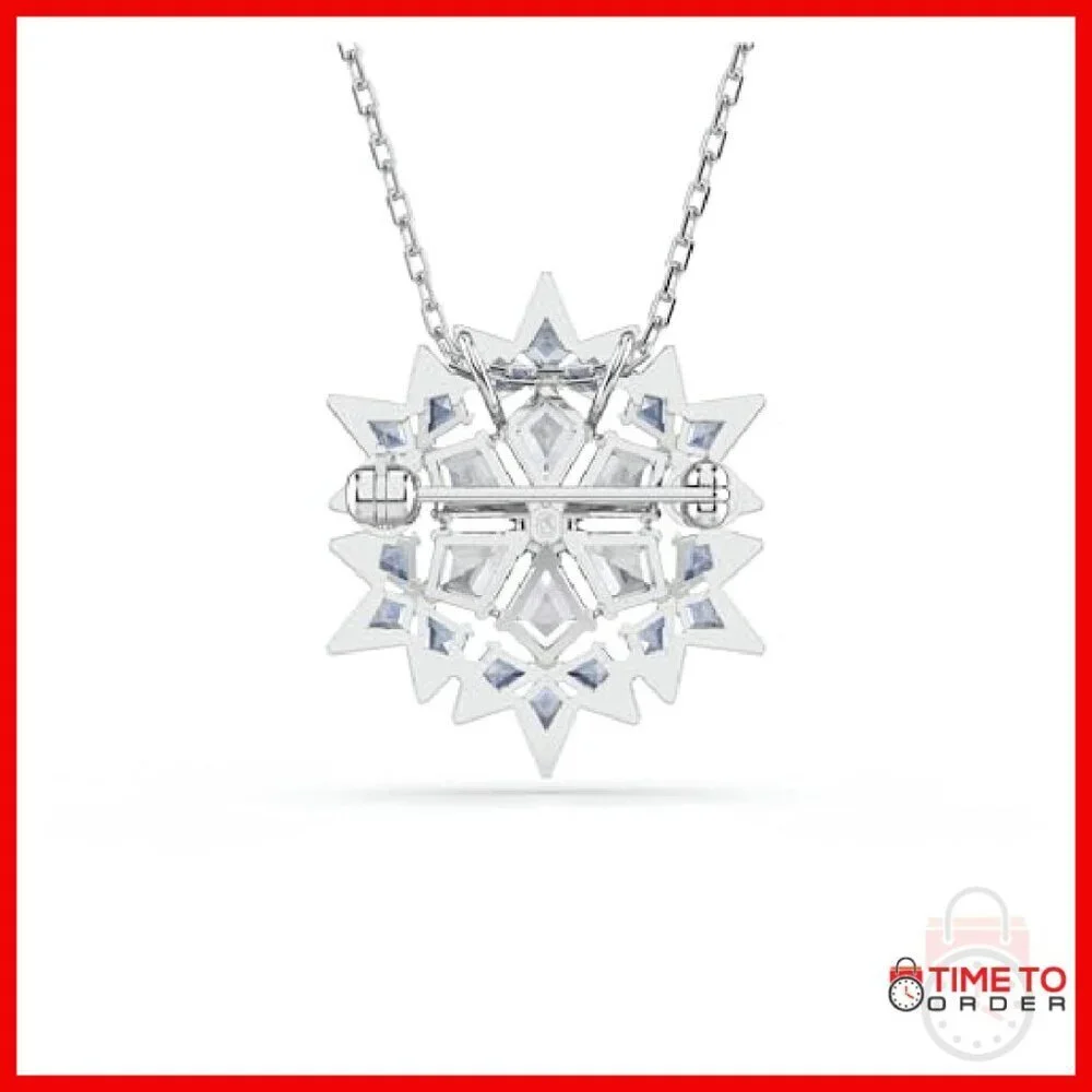 Snowflake Pendant & Brooch, Rhodium Finish, Adjustable Chain